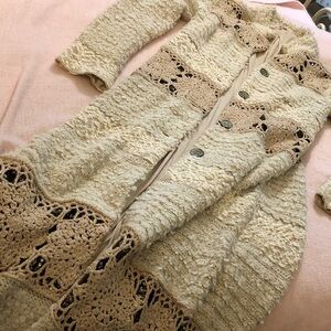 Free People Rare Cream and Gold Textured long  Cardigan/coat